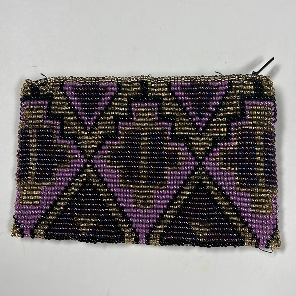 Fully Beaded Zipper Wallet Credit Card Holder